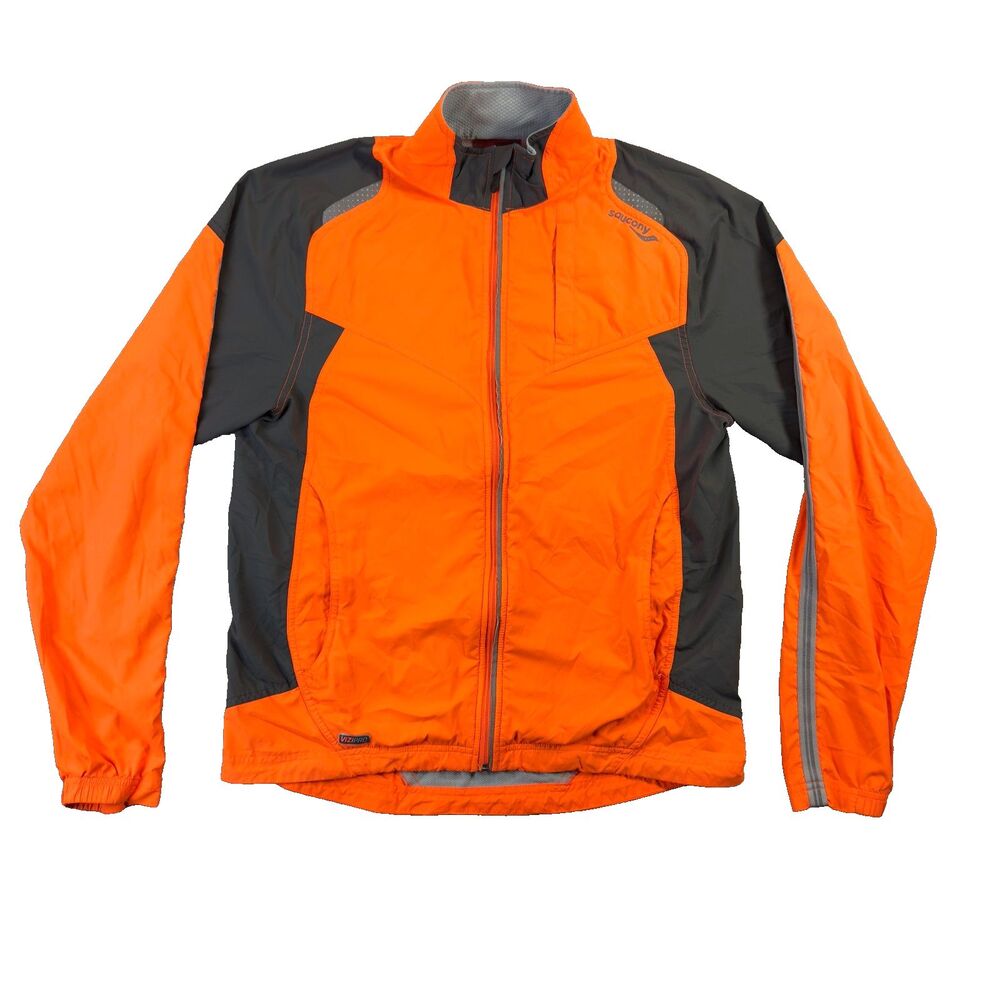 Saucony Running Jacket Men's Small Orange ViziPro Reflective Windbreaker Active